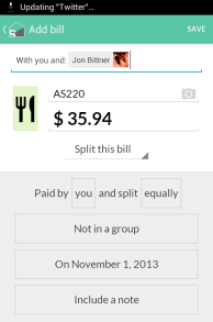 Splitwise Android v3 Add Bill screen
