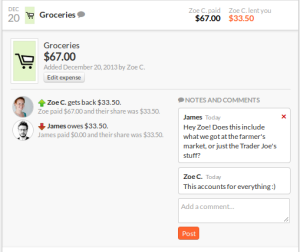 An expense with comments added to it. 